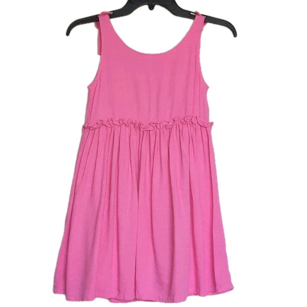 Btween Girls Neon Pink Sleeveless Sun Dress Ruffle Pocket Tie Shoulder Summer 10